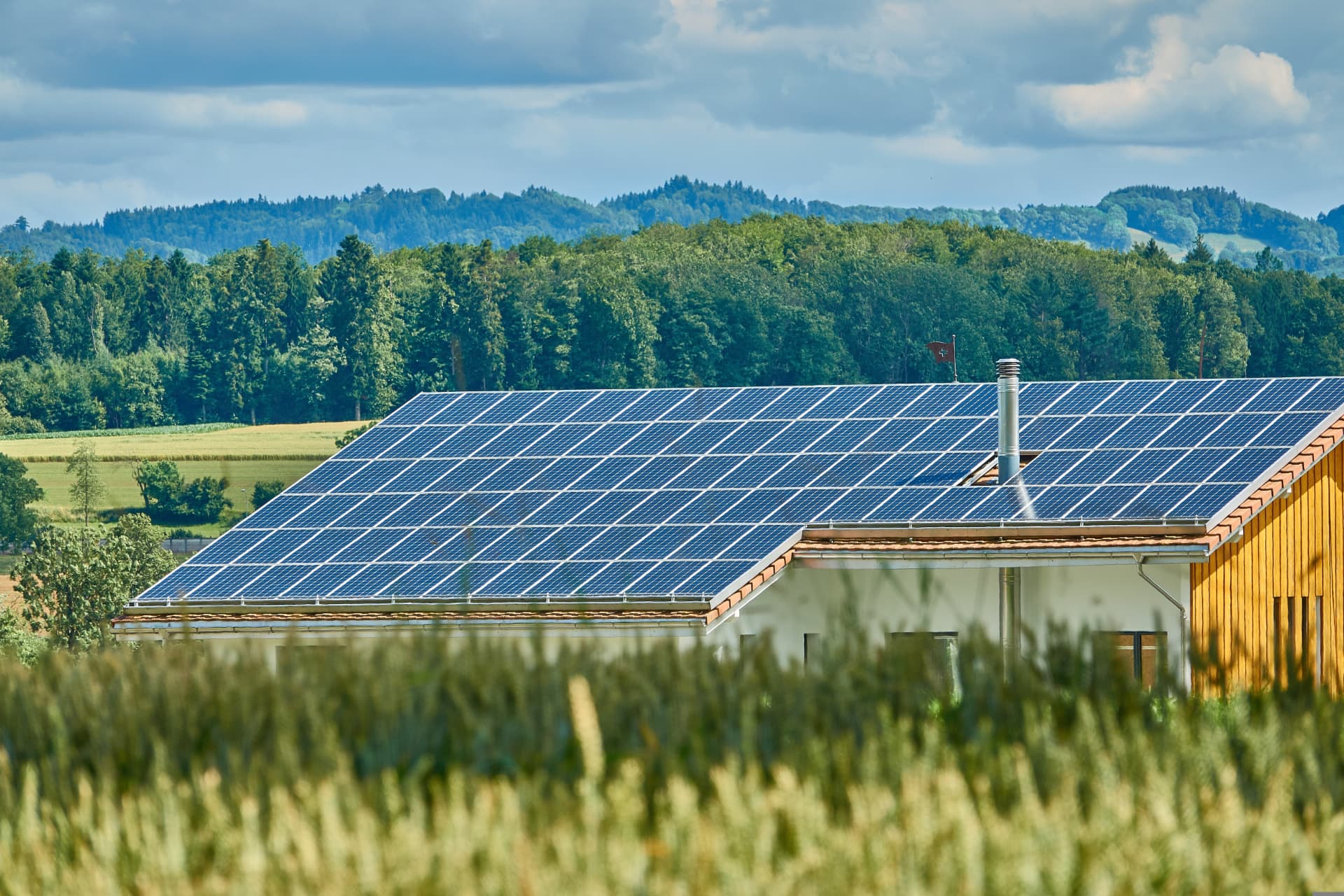 Solar panels across a sustainable investment property